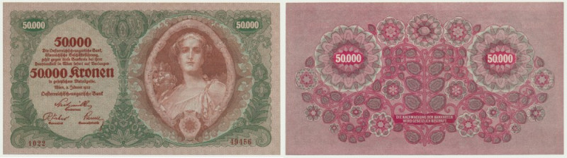 Austria, 50.000 Kronen 1922 One vertical fold through the design.
 Cirsp note w...