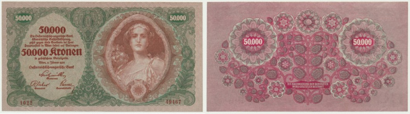 Austria, 50.000 Kronen 1922 One vertical fold through the design.
 Cirsp note w...