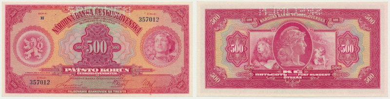 Czechoslovakia, 500 Korun 1929 - SPECIMEN - Cirsp note with beautifull original ...