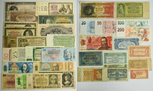 Czechoslovakia, lot banknotes (43 pcs.) Large group of notes in various conditio...