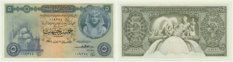 Egypt, 5 Pounds 1958 Uncirculated.
 Emisyjny stan zachowania.
Reference: Pick#...