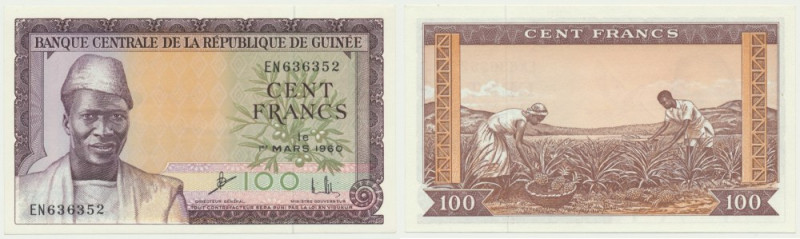 Guinea, 100 Francs 1960 Uncirculated.
 Emisyjny stan zachowania.
Reference: Pi...