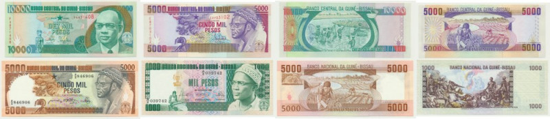 Guinea Bissau, set 1.000-5.000 Pesos 1978-90 (4 pcs.) Uncirculated.
 Emisyjne s...