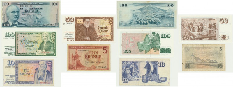 Iceland, set 5-100 Kronur 1957-61 (5 pcs.) Group of notes in various conditions....