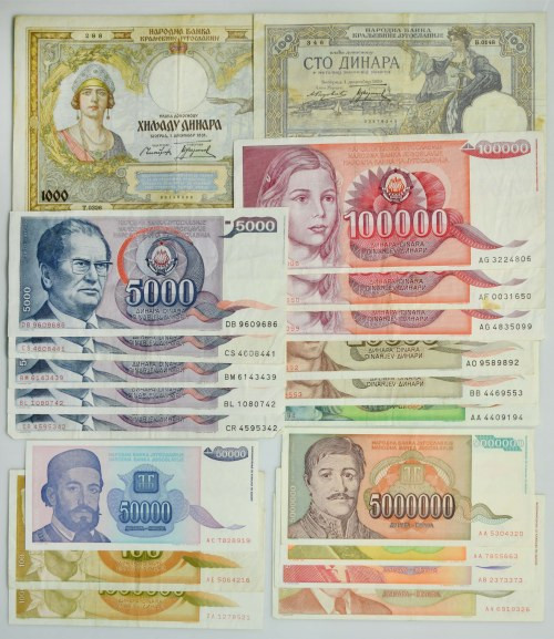 Group of Yugoslavian banknotes (20 pcs.) Circulated.&nbsp; Viewing recommended....