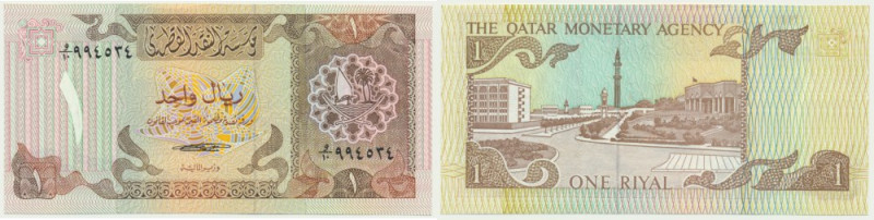 Qatar, 1 Riyal (1980-89) Cirsp note with beautifull original sheen.
 Egzemplarz...