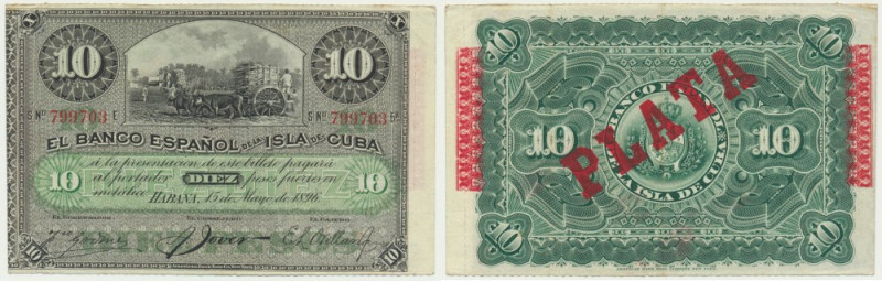 Cuba, 10 Pesos 1896 - overprint PLATA - &nbsp; Ładna prezencja. Reference: Pick#...