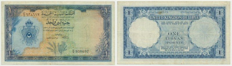 Libya, 1 Pound 1951 Scarce note.&nbsp; Several folds. Pressed.&nbsp; Good eye ap...