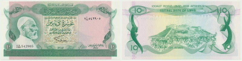 Libya, 10 Dinars (1980) Uncirculated.
 Emisyjny stan zachowania.
Reference: Pi...