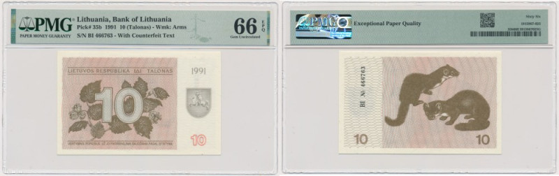 Lithuania, 10 Talonas 1991 - with text - PMG 66 EPQ Variation with text.&nbsp; U...