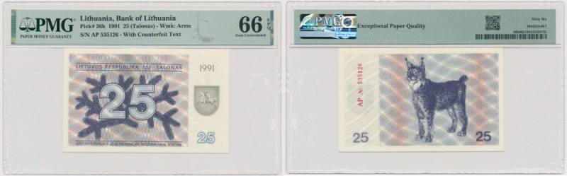 Lithuania, 25 Talonas 1991 - with text - PMG 66 EPQ Variation with text.&nbsp; U...