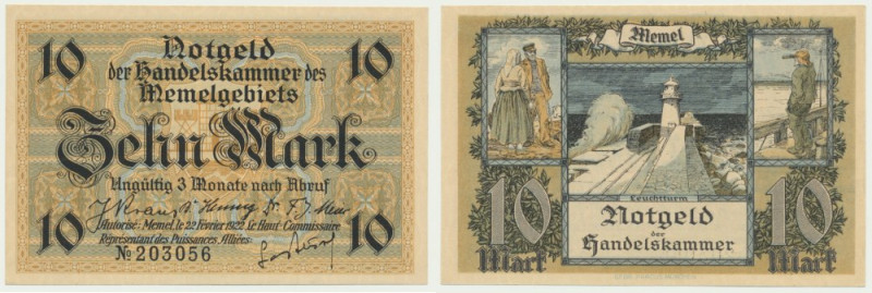 Memel, 10 Mark 1922 Practically an uncirculated banknote without any folds throu...