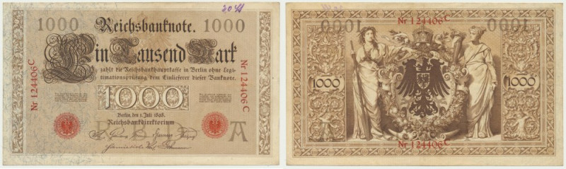 Germany, 1.000 Mark 1898 - RARE One vertical fold through the design. Annotation...