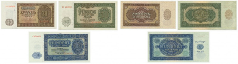 Germany, DDR, lot 20-100 mark 1948 (3 pcs.) Beautifull, uncirculated pieces. Onl...