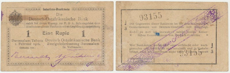 Germany, East Africa, 1 Rupie 1916 One horizontall fold. Light tear at the botto...