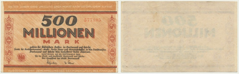 Germany, 500 Millionen Mark 1923 Two vertical folds.&nbsp; Bottom right corner f...