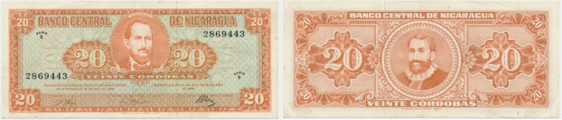 Nicaragua, 20 Cordobas 1968 Extremely fine piece. One strong fold through the de...