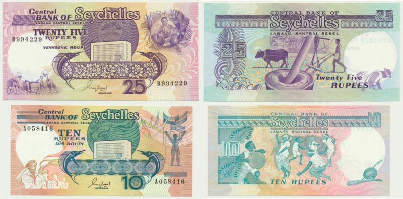 Seychelles, set 10-25 Rupees (1989-1997)(2 pcs.) Uncirculated.
 Emisyjne stany ...