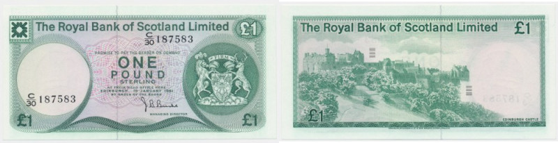 Scotland, 1 Pound 1981 Uncirculated.
 Emisyjny stan zachowania.
Reference: Pic...