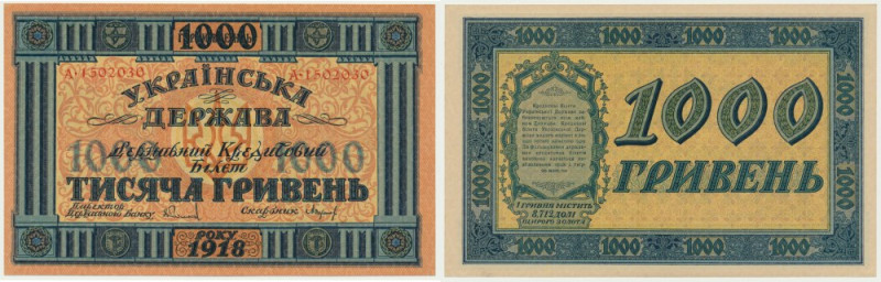 Ukraine, 1.000 Hryvni 1918 Imperfections around corners that do not affect the d...