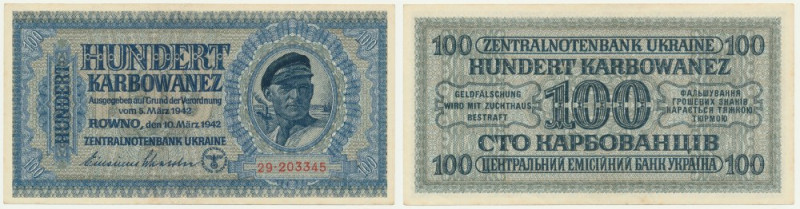 Ukraine, 100 Karbovanez 1942 Attractive about uncirculated banknote. No vertical...