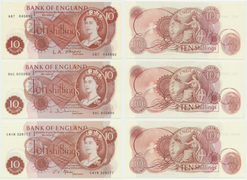 Great Britain, 10 Shillings (1961-1970)(3 pcs.) Set of signatures.&nbsp; Two not...