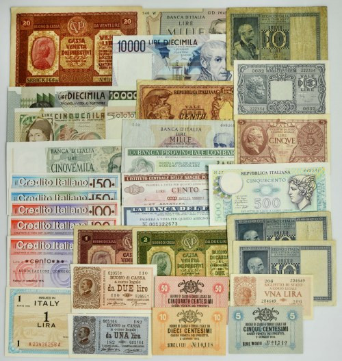 Italy, set of banknotes (31 pcs.) Many fresh and well preserved pieces. Viewing ...