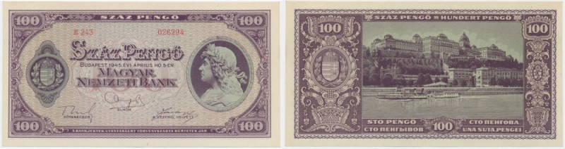 Hungary, 100 Pengo 1945 Uncirculated.
 Emisyjny stan zachowania.
Reference: Pi...