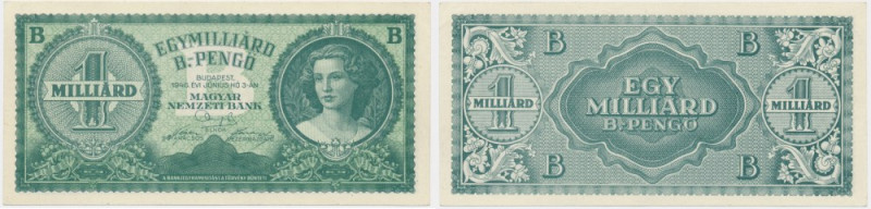 Hungary, 1 billion B-Pengo 1946 Imperfections around corners that do not affect ...