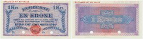 Faroe Islands, 1 Krone 1940 - SPECIMEN - VERY RARE
