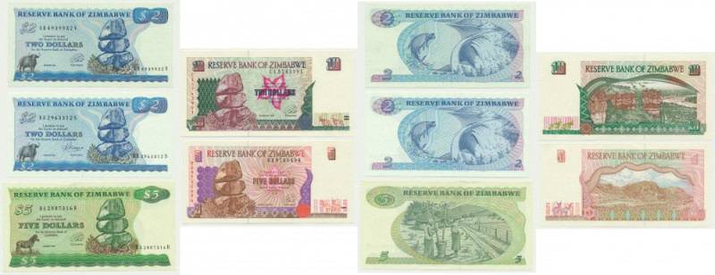 Zimbabwe, set 2-10 Dollars 1983-97 (5 pcs.) Uncirculated. Viewing recommended.
...