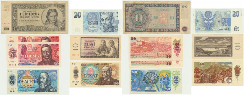 Czechoslovakia/Czech Republic, set 10-1.000 Korun 1945-94 (7 pcs.) Circulated.&n...