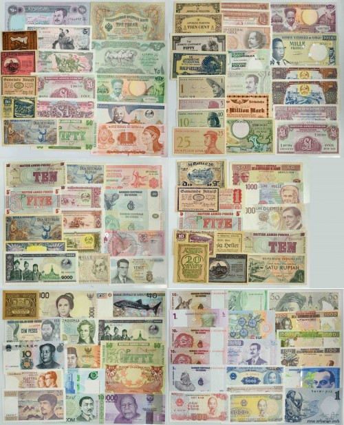 Group of world banknotes (ca. 100 pcs.) Mostly uncirculated. Viewing recommended...