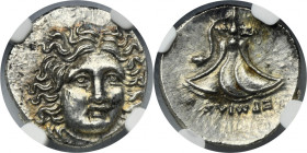 Greece, Perseus, Drachm - NGC MS - ex. Dr. Max Blaschegg ex. Blaschegg