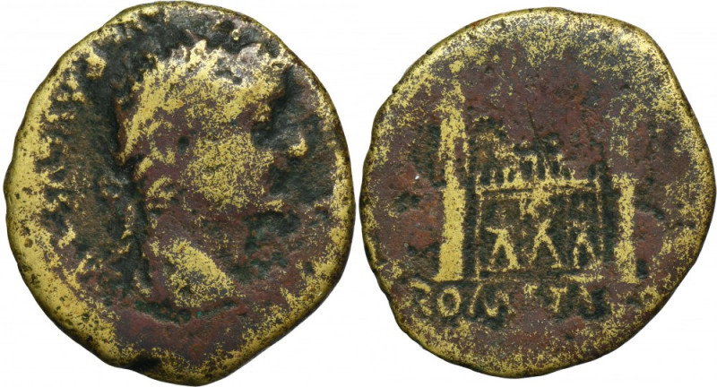 Roman Imperial, Tiberius, As Rare bronze coin minted in Lugdunum mint. R4 in Rom...