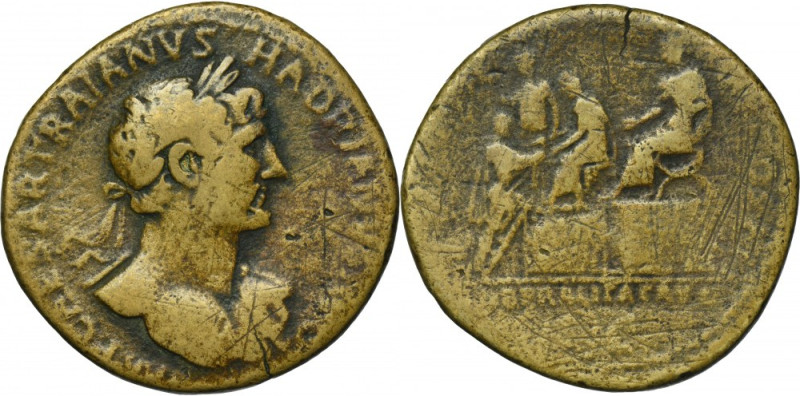 Roman Imperial, Hadrian, Sestertius - RARE Rare type of sestertius with scene of...