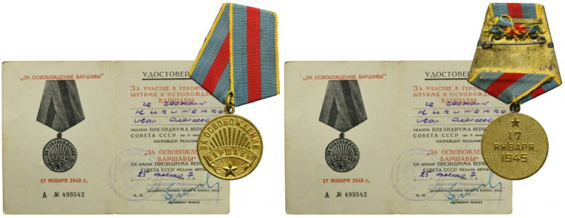 Russia, USSR, Medal for the liberation of Warsaw with ID card Medal for the libe...