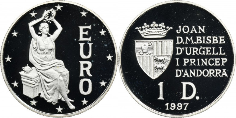 Andorra, 1 Diner 1997 Treaty of Rome Proof type coin. Silver '500'. Diameter 30 ...