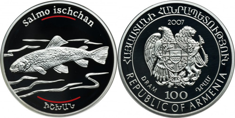 Armenia, 100 Dram Warsaw 2007 - Sevan Trout Proof. Mintage 3.000 pieces. Silver ...