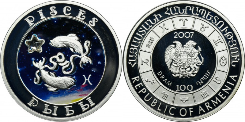 Armenia, 100 Dram Warsaw 2007 - Pisces Proof. Mintage 12.000 pieces. Silver '925...