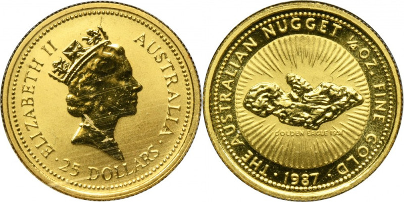 Australia, Elizabeth II, 25 Dollar Perth 1987 - Australian Nugget 1/4 oz. '999' ...