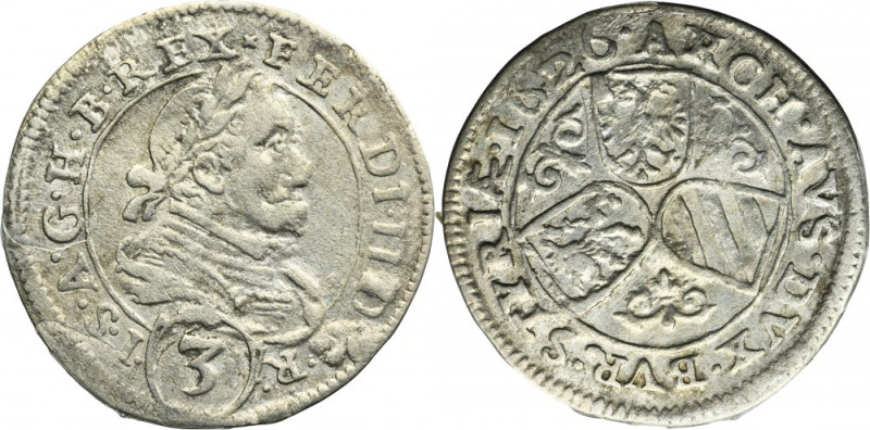 Austria, Ferdinand II, 3 Kreuzer Graz 1626 Variety with cross at the beginning o...