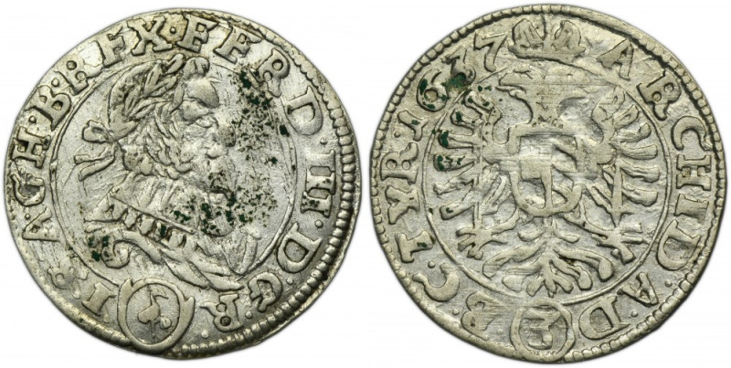 Austria, Ferdinand III, 3 Kreuzer Wien 1637 Variety with obverse legend D·G·R·-·...