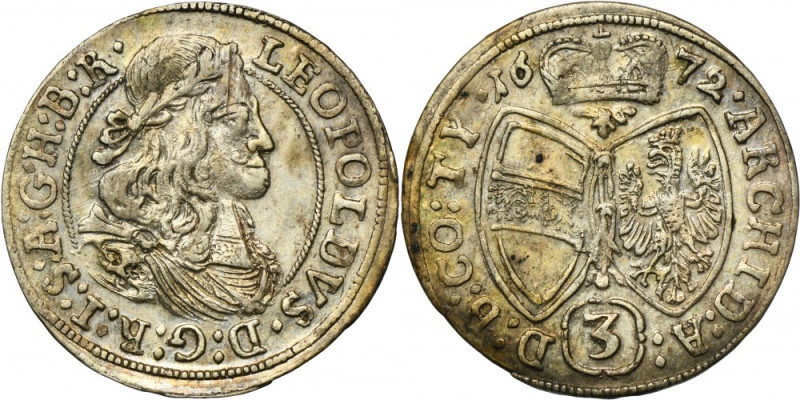 Austria, Leopold I, 3 Kreuzer Hall 1671 Attractive coin that exhibits plenty of ...