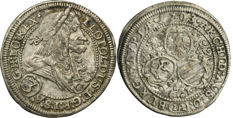Austria, Leopold I, 3 Krajcary Graz 1703 IA Variety with initials IA on the reve...