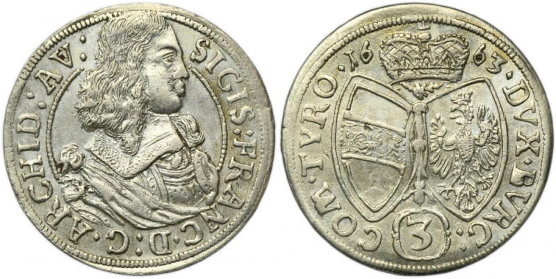 Austria, Sigismund Franz, 3 Kreuzer Hall 1663 Issue of Archduke Sigismund Fanz. ...