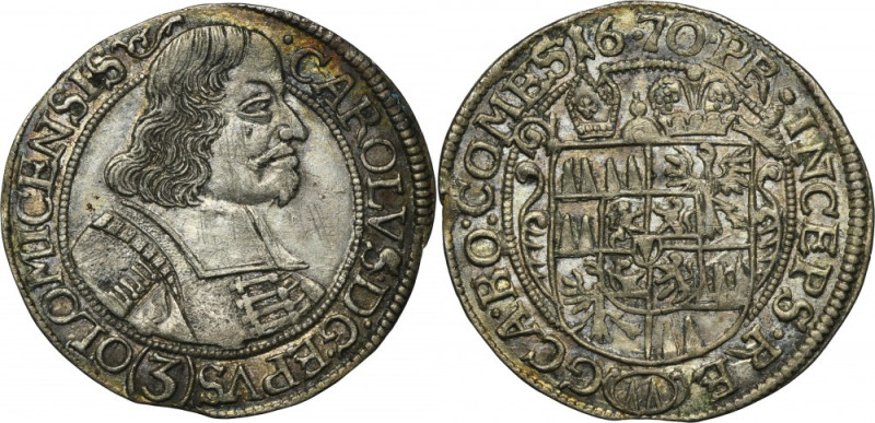 Austria, Bishopric of Olomouc, Karl II von Liechtenstein, 3 Kreuzer Kremsier 167...