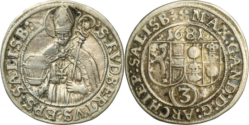 Austria, Archbishopric of Salzburg, Max Gandolf von Küenburg, 3 Kreuzer Salzburg...