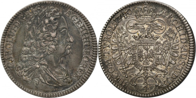 Austria, Karl VI, 1/4 Thaler Hall 1740 Variety with reverse legend DUX-BU. Hints...