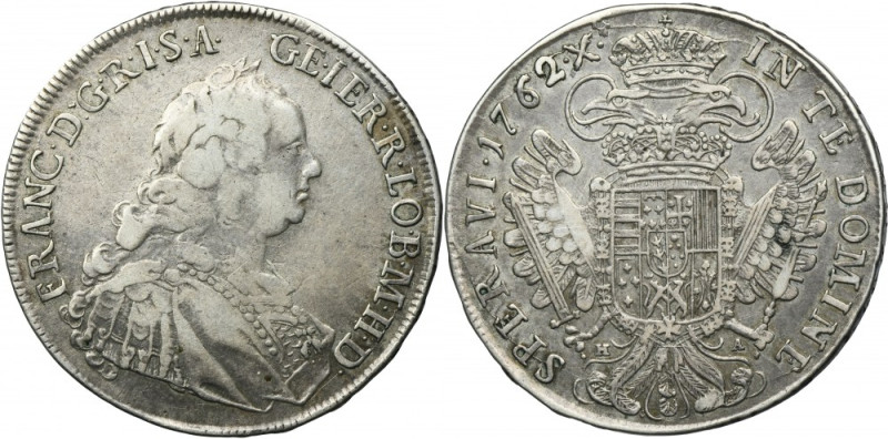 Austria, Franz I, 1/2 Thaler Hall 1762 HA Variety with the letters HA under the ...